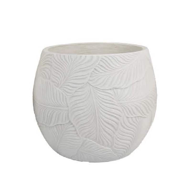 Sally Planter Set of 3, Round Intricate Leaf White Resin 17 13 9 Inch