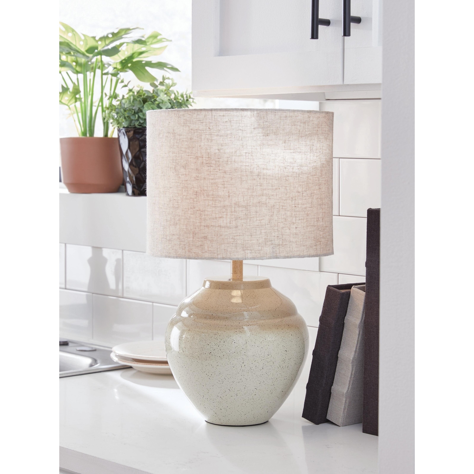 Signature Design by Ashley Waldish Beige / Cream Table Lamp - 11" W x 11" D x 19" H