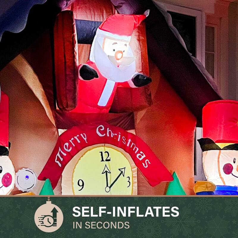 Fraser Hill Farm 6-Ft. Tall Prelit Santa Nutcracker Cuckoo Clock Inflatable with Music