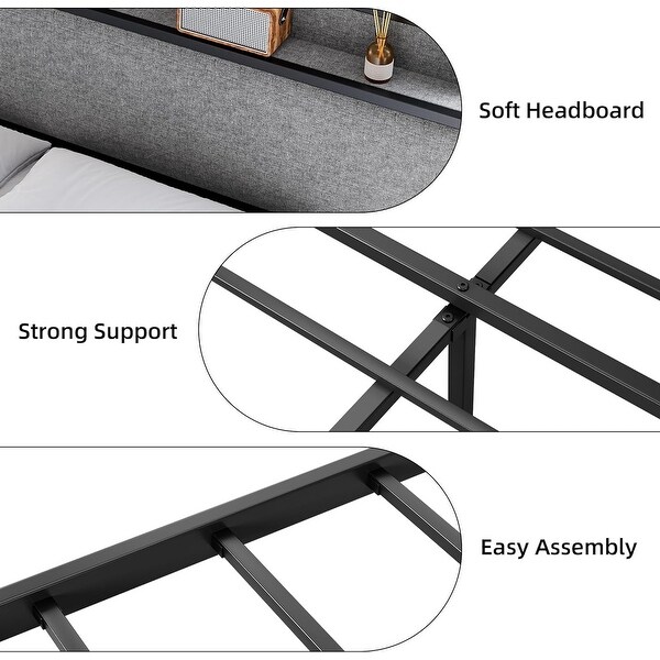 Homhougo King Size Bed Frame with Headboard and Storage