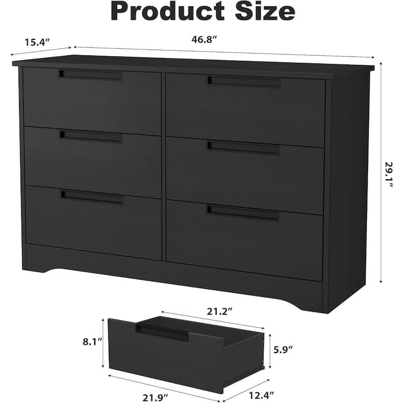 6 Drawer Dresser for Bedroom, Living Room, Nursery, Black