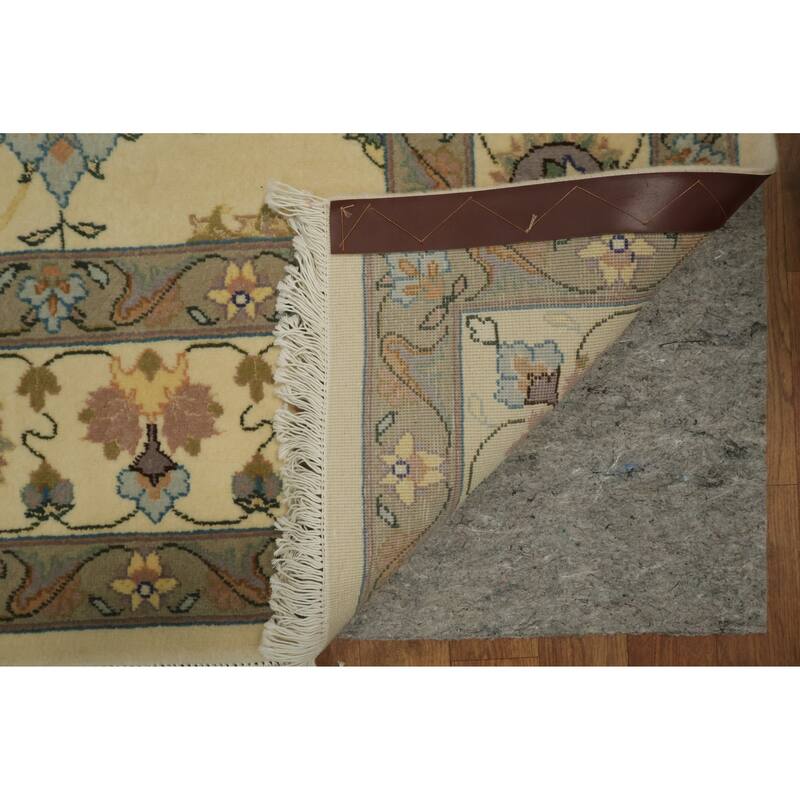 Hand Knotted Oriental 100% Wool Carpet Traditional All-Over Beige & Ivories Tabriz Area Rug - 9' 9'' X 6' 3''