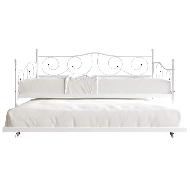 CraftPorch Contemporary Twin Size Metal Daybed with Trundle - White