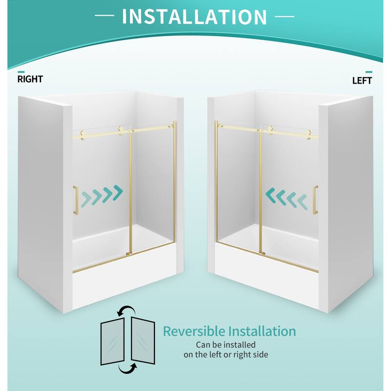 i-Homare 55 - 59 in.W x 60 in.H Sliding Frameless Tub Door Shower Door