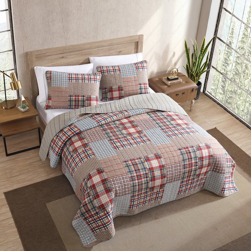 Eddie Bauer Hawthorne Brown Cotton Reversible Quilt Set