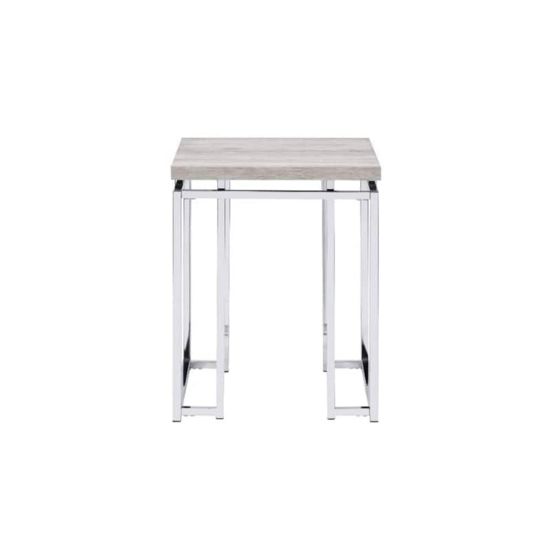 24" Contemporary Natural Oak Wood and Chrome Metal Accent End Table for Living Room or Bedroom - 19''L x 19''W x 24''H