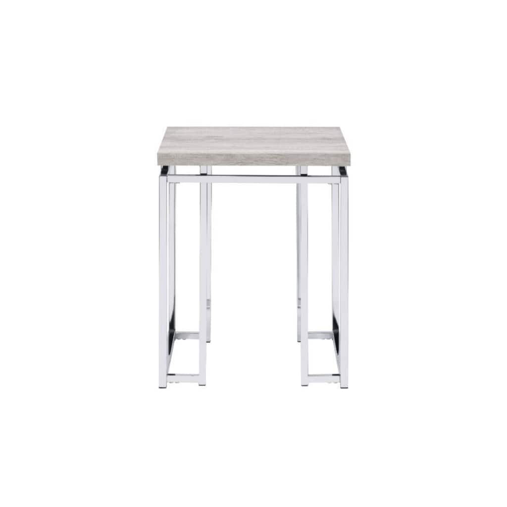 24" Contemporary Natural Oak Wood and Chrome Metal Accent End Table for Living Room or Bedroom - 19''L x 19''W x 24''H