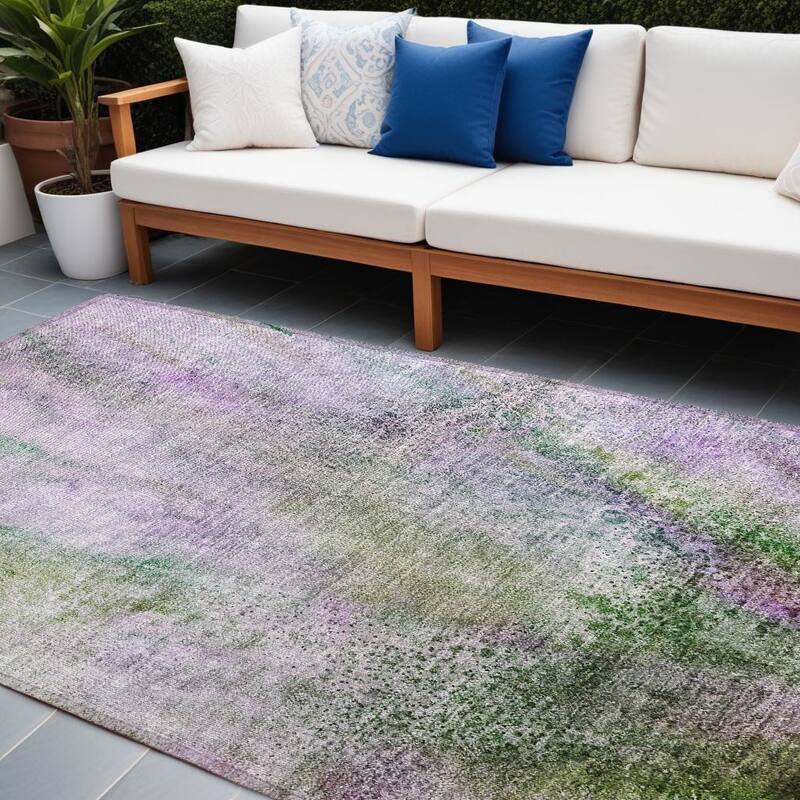Almisi Contemporary Abstract Weather Resistant Modern Chic Outdoor Rug - 10' X 14' - Purple