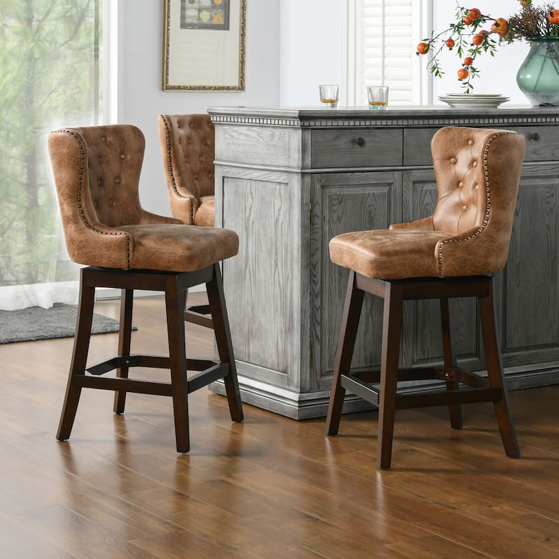 Holmes 27" Tufted Swivel Faux Leather Counter Stool
