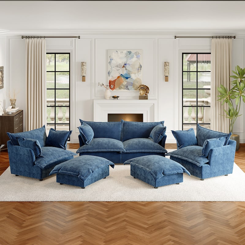 Cloud Chenille Upholstered Modular Sectional Sofa - Navy-6 piece