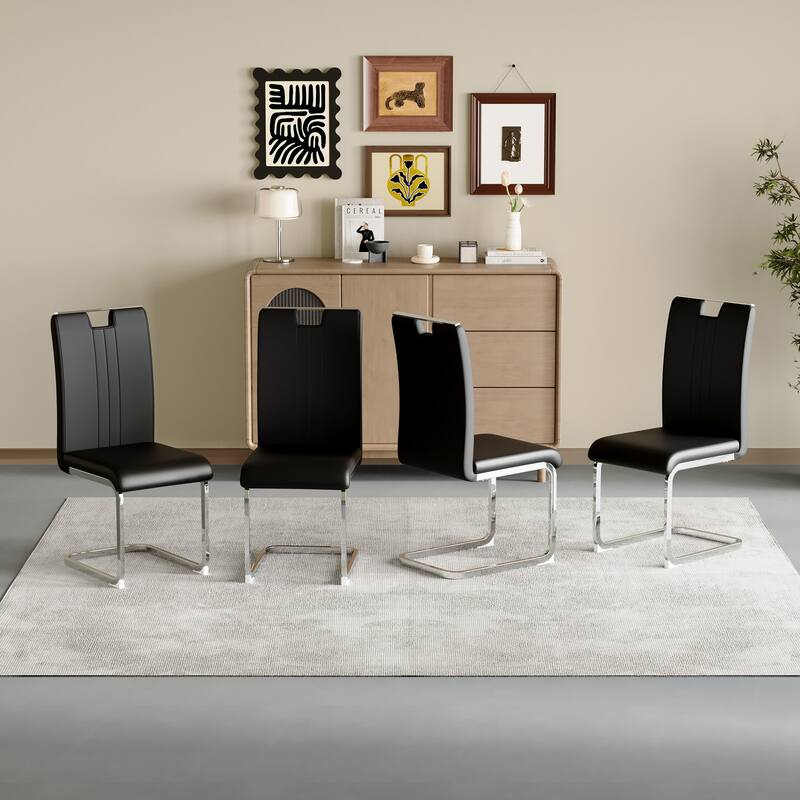 Set of 4 black PU material bow-shaped chairs - Perfectly integrated into industrial and modern home design, with product