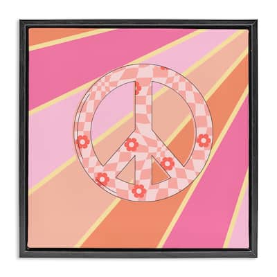 Stupell Beaming Floral Peace Symbol Framed Floater Canvas Wall Art Design By Jesse Keith