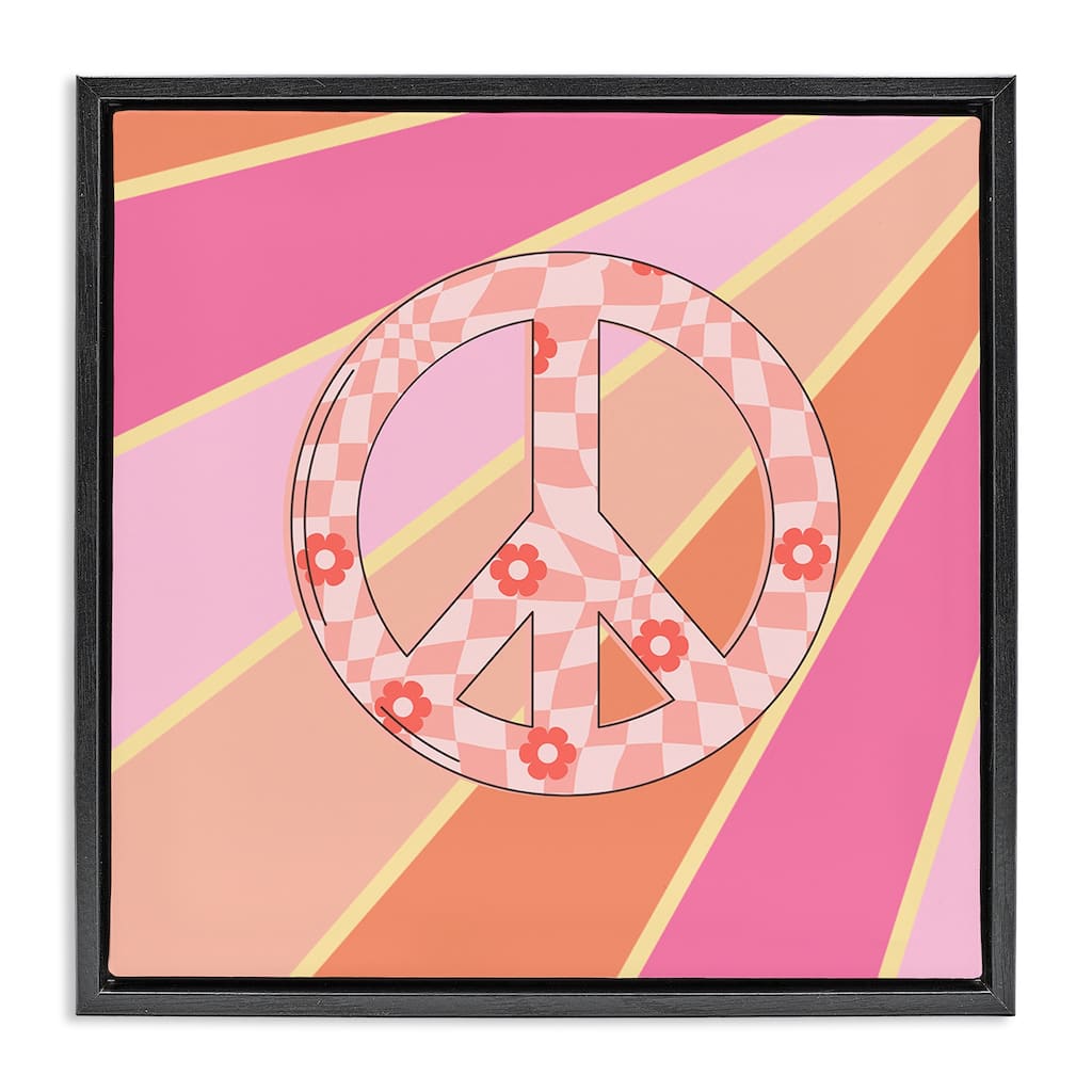 Stupell Beaming Floral Peace Symbol Framed Floater Canvas Wall Art Design By Jesse Keith