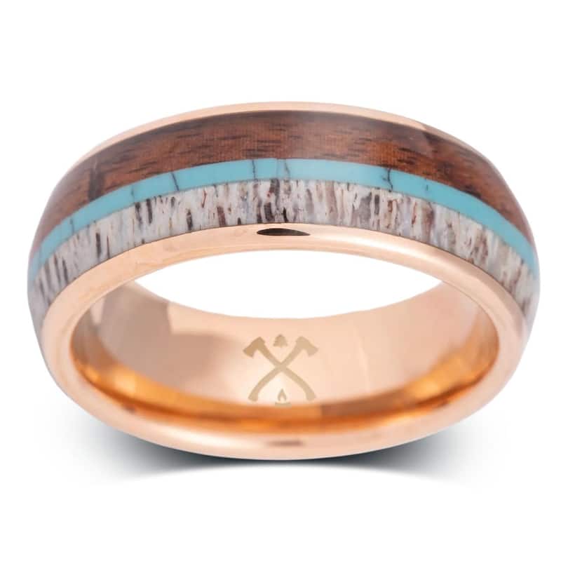 Manly Bands THE JOURNEYMAN Tungsten Rose Gold Plated with Inlay 8mm Polished Band