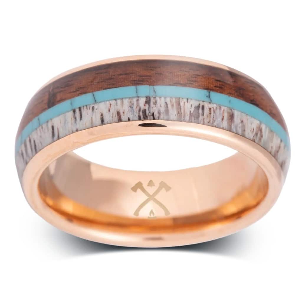 Manly Bands THE JOURNEYMAN Tungsten Rose Gold Plated with Inlay 8mm Polished Band
