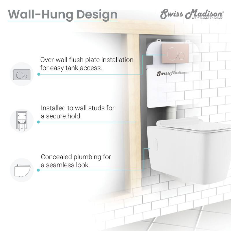 Swiss Madison Bastille Wall-Hung Toilet Bowl Only in Matte Black - 22.5" x 14.0" x 14.0"