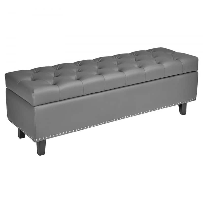 Modern PU Leather Storage Ottoman Bench with Spacious Hidden Storage and Comfortable Cushion - 51.37”L x 16.33”W x 17.33”H
