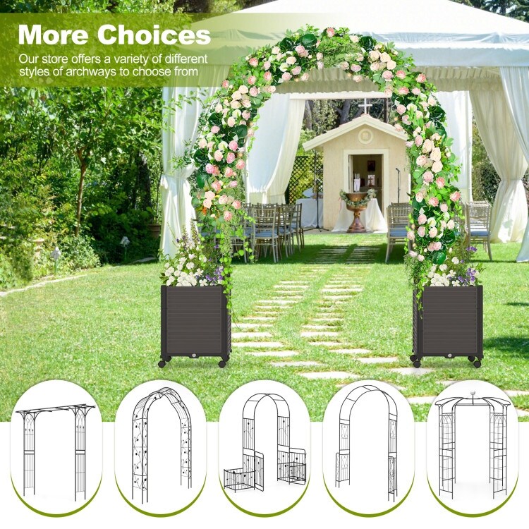 6.6 Feet Arch Arbor Trellis with 2 Planter Boxes & Detachable PE