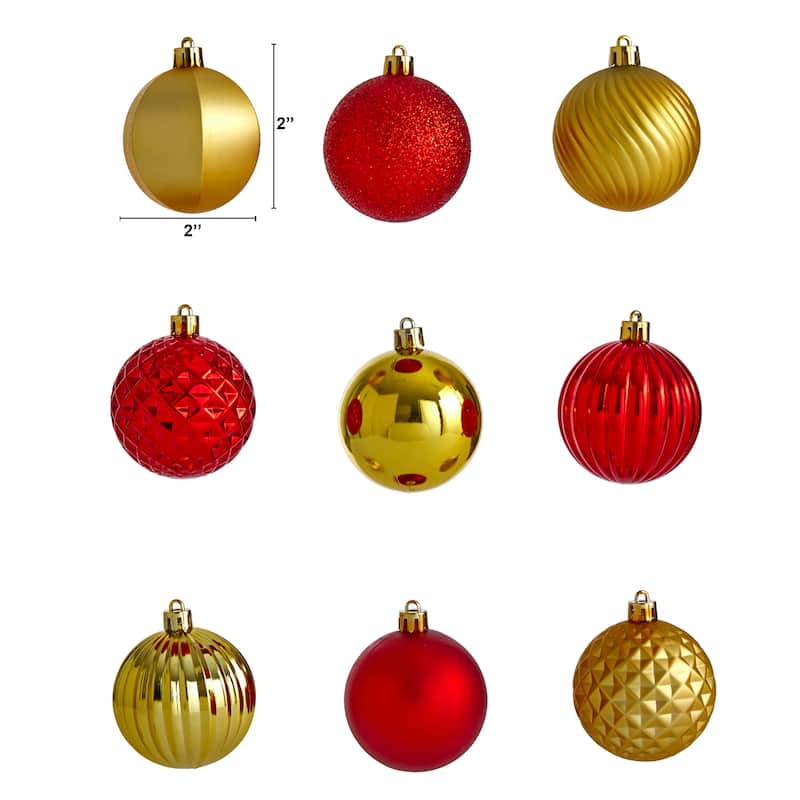 Shatterproof 3-Finish Christmas Ball Ornaments - 2" (60mm) - Red and Gold - 101ct