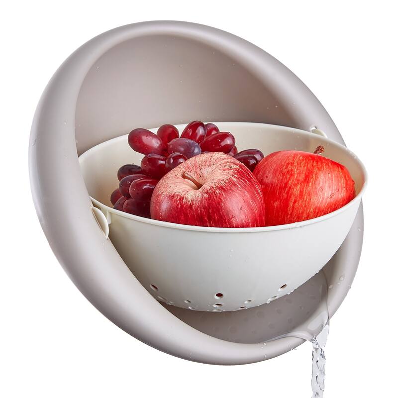 Round Kitchen Colander Set with Bowl Strainer, 2 in 1 BPA Free Plastic Fruit Vegetable Washing Food Strainers