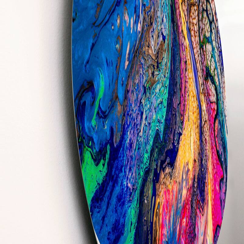 Designart 'Red Blue And Yellow Marble Art Universe' Modern Metal Circle Wall Art