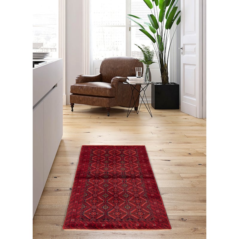 ECARPETGALLERY Hand-knotted Royal Baluch Red Wool Rug - 3'1 x 6'2