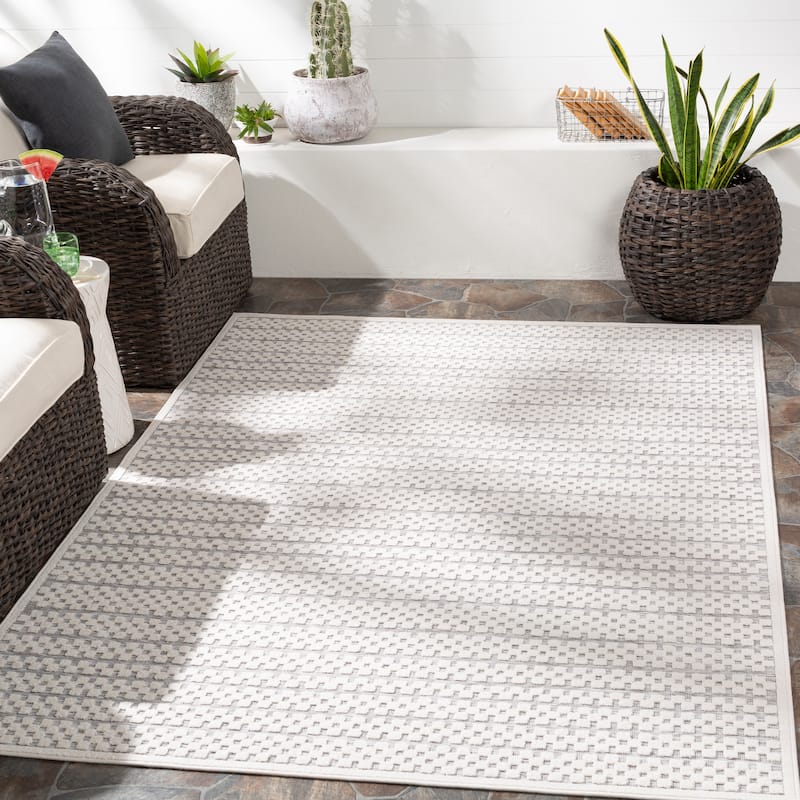 Atatiana Indoor/ Outdoor Global Stripe Area Rug - 6'7" x 9' - Cream