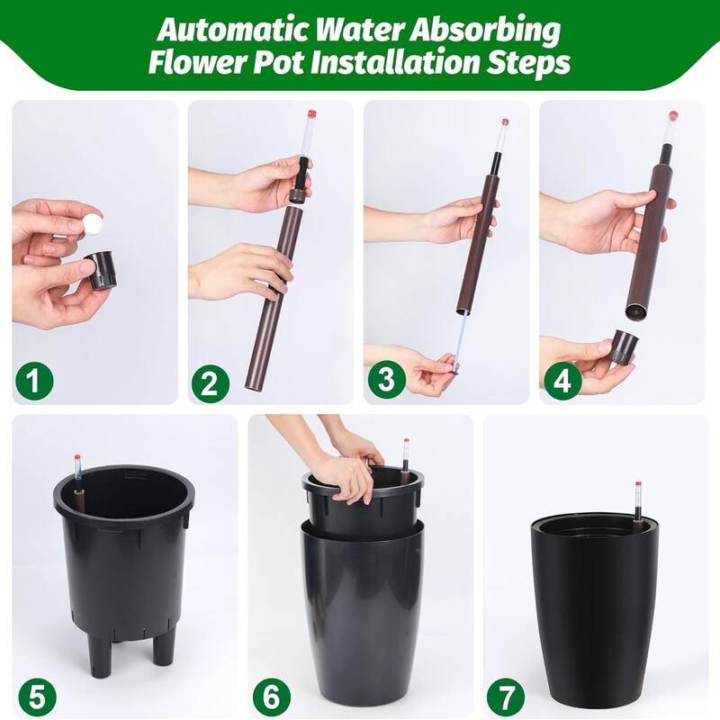 Set of 4 16-in Tall Self-Watering Planters with Built-in Drainage and Water Level Monitor Black