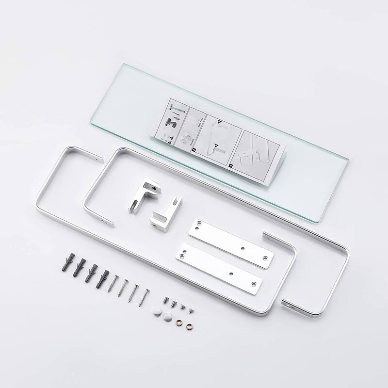 Wall Mount Glass Floating Shelf With Towel Bar