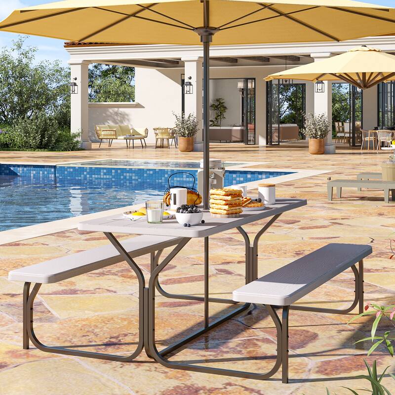 Moasis 6FT HDPE Outdoor Picnic Table Set Bench Set with Metal Base On
