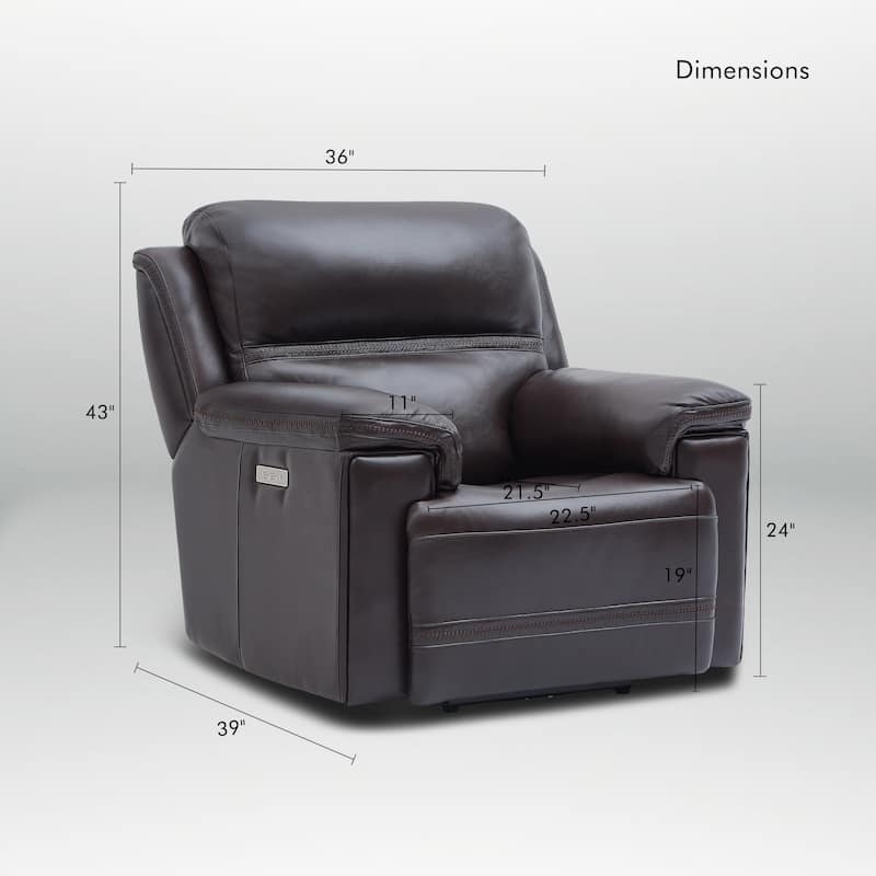 Genuine Leather Power Recliner with Zero Gravity Dual Power Adjustable Headrest & Footrest USB Type-C Charging Ports