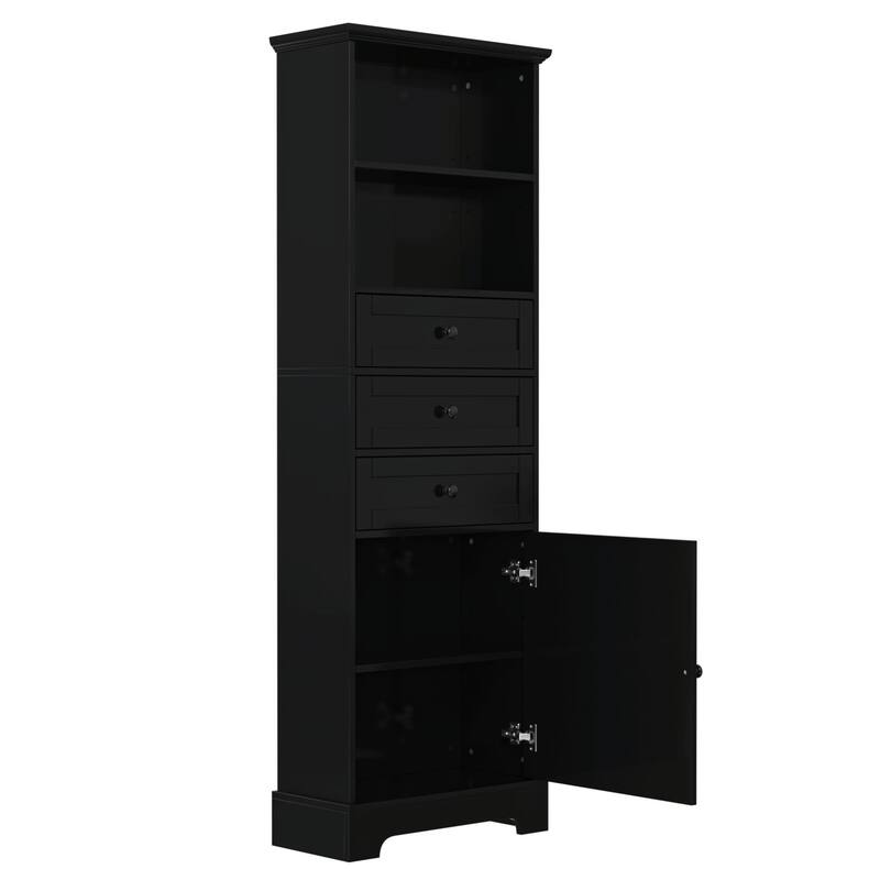 Tall Storage Cabinet with 3 Drawers and Adjustable Shelves for Bathroom