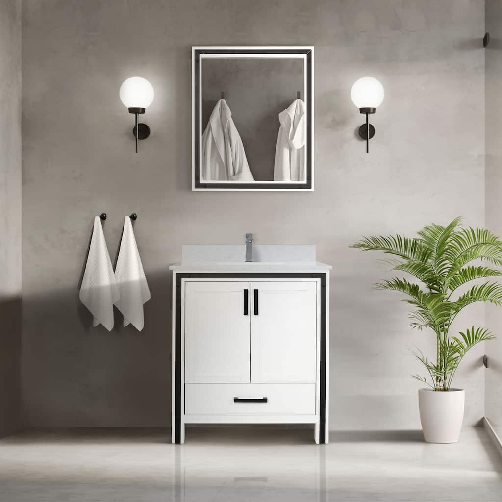 Ziva 30 in W x 22 in D White Bath Vanity and White Quartz Top