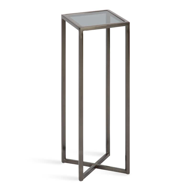 Kate and Laurel Jaspur Square Metal End Table - 7x7x21 - Pewter - Glass