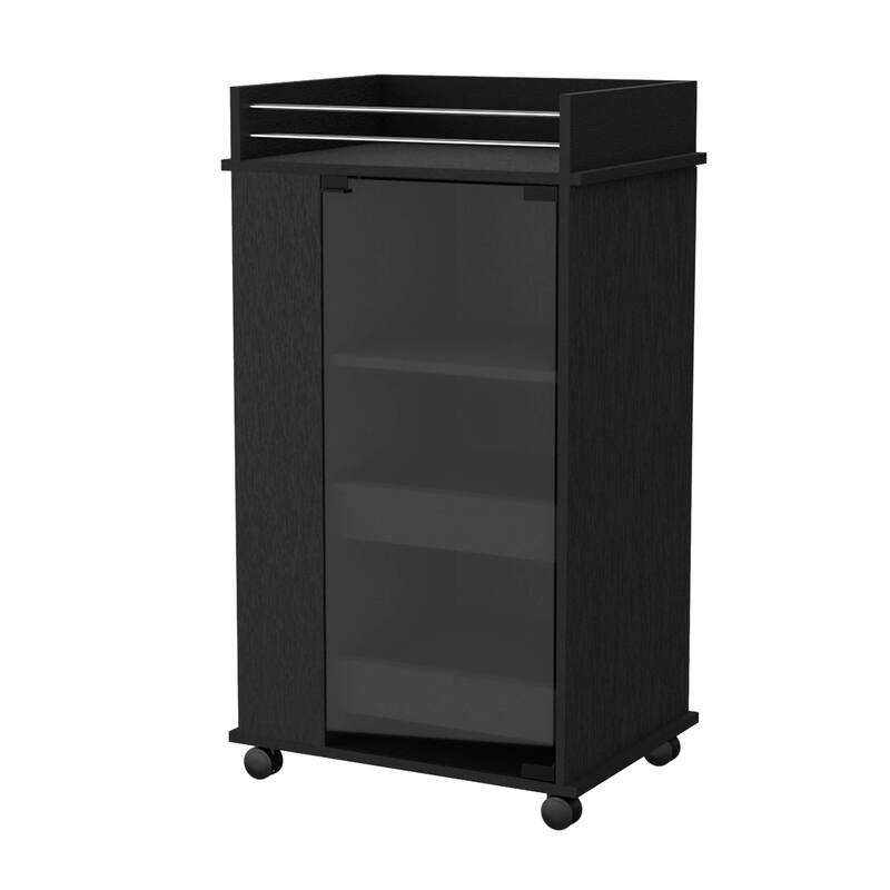 Willow Park Glass Door Bar Cart with Bottle Holder and Casters - Black