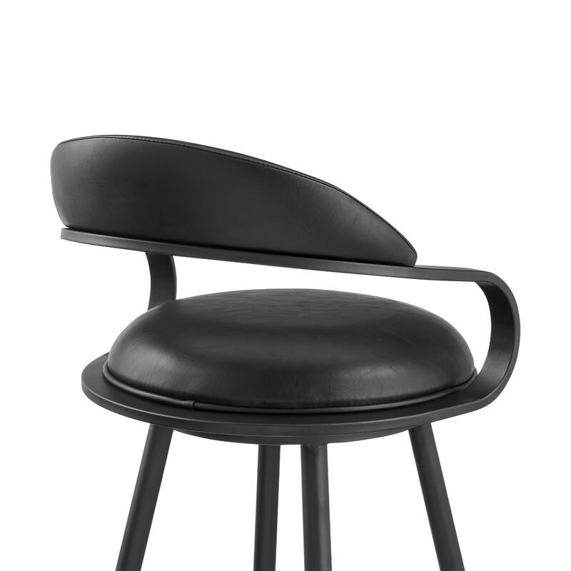 Gargy Swivel Counter Stool Chair, Floating Back, Black Faux Leather