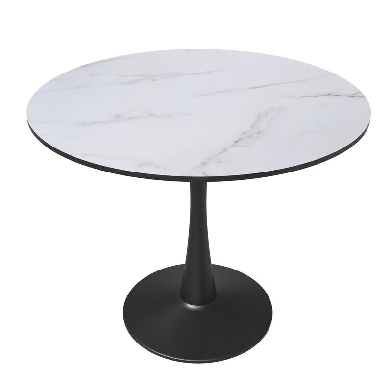 Bristol 32" Mid Century Modern Round Dining Table, MDF Wood Top & Glossy Iron Pedestal Base for Kitchen & Dining Room