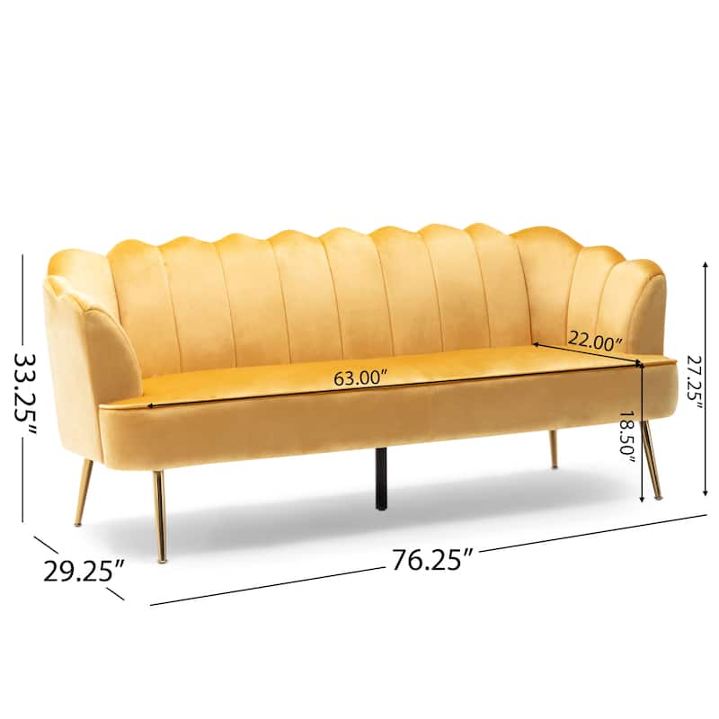 Velvet Channel Stitched 3-seater Sofa with Metal Legs