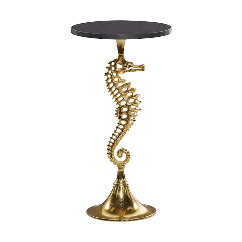 Aluminum Metal Sea Horse Pedestal Side End Accent Table with Tray Top - Silver or Gold - Roche River Decor - Gold - 25"H