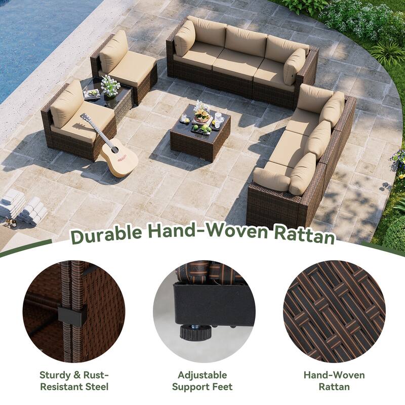 AOXUN Wicker Rattan Outdoor Sectional Sofa Set with Coffee Table