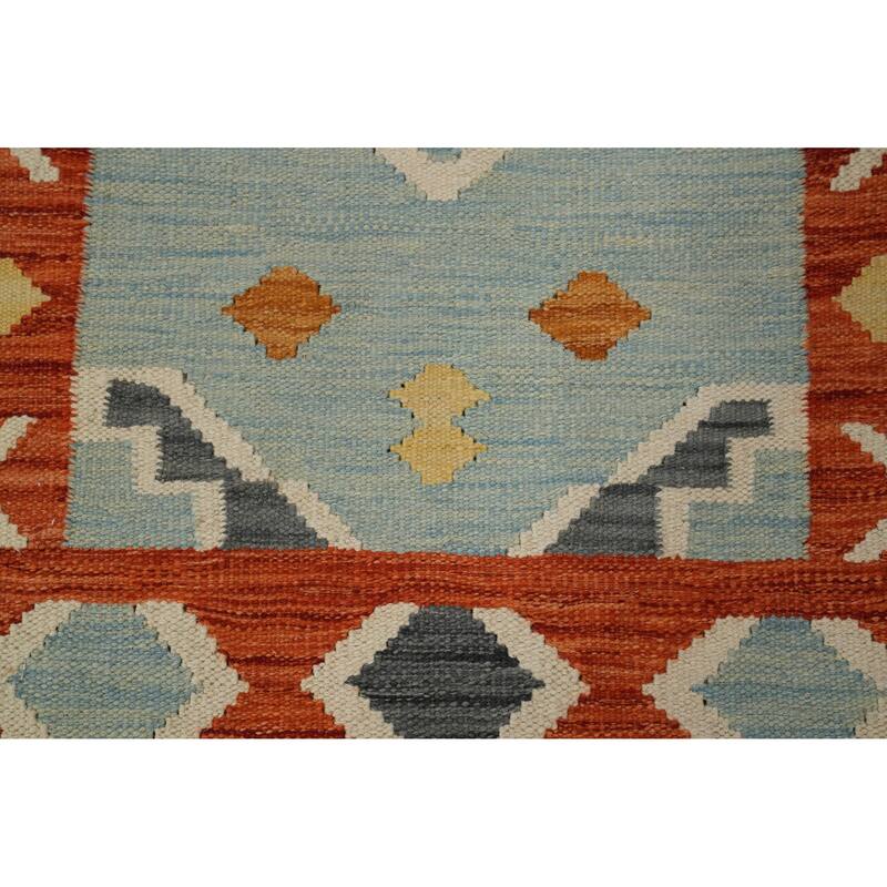 Hand Woven Oriental 100% Wool Carpet Southwestern Tribal Navy Blue & Blues Kilim Runner Rug - 8' 2'' X 2' 0''