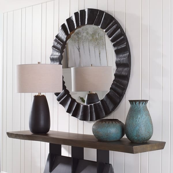 slide 2 of 7, Framed Beveled Round Wall Mirror - 41.25" - Espresso Finish