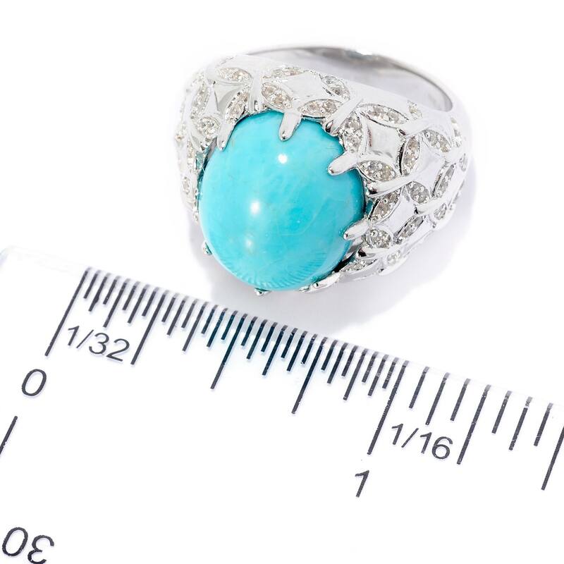 925 Sterling Silver Kingman Turquoise and White Natural Zircon Ring