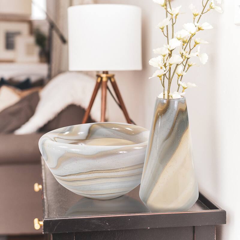 Allan Andrews Hand Blown Decorative Tan Sand Art Glass Tapered Vase