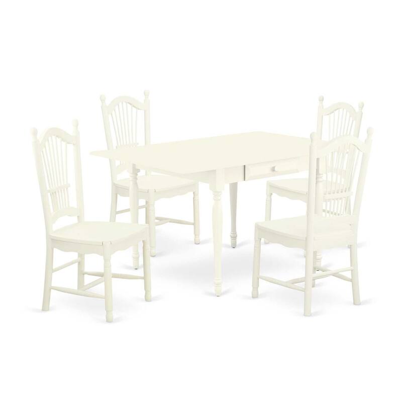 HomeStock 5-Pc Linen White Finish Solid Wood Top - Dining Room Set with Dropleaf - Seats 4