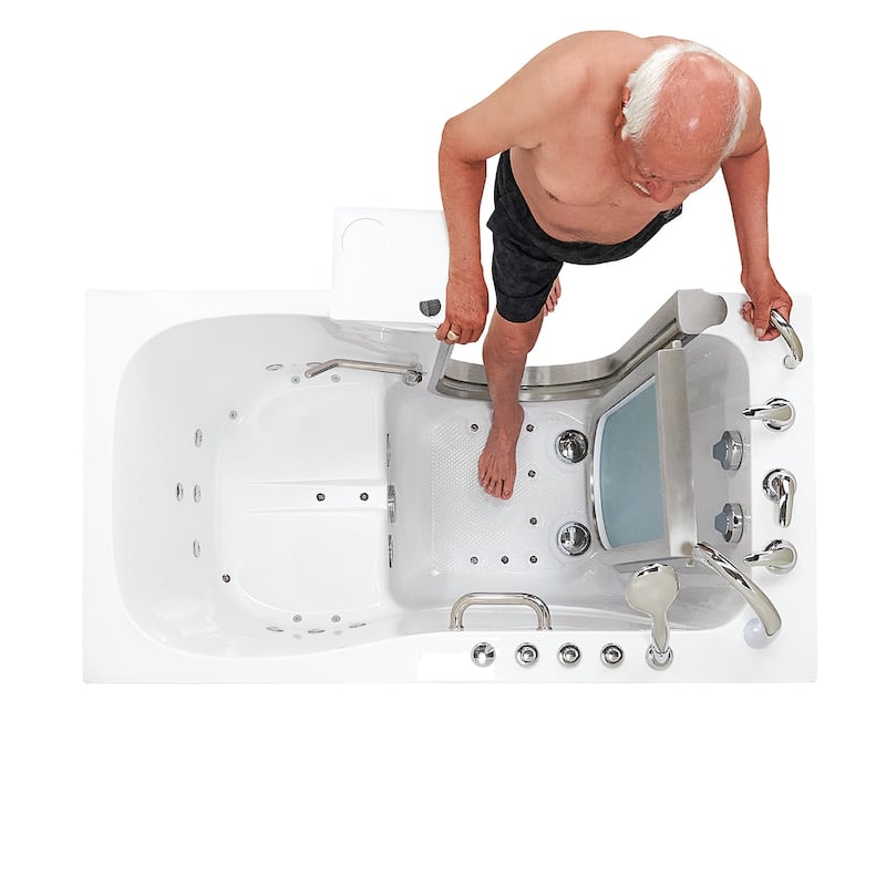 Ella Deluxe 30"x55" Acrylic Air and Hydro Massage Walk-In Bathtub, Inward Swing Door, 5 Piece Fast Fill Faucet, 2" Dual Drain - Standard - Right Door
