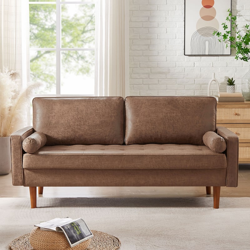 VANOMi 68.9'' Faux Leather Vintage Loveseat - Light Brown