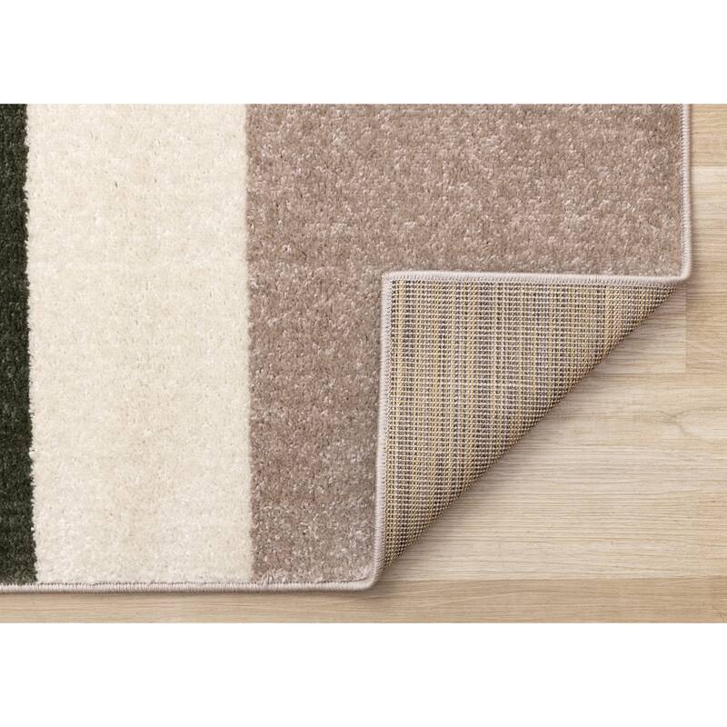 Marley Collection - Geometric Curves Taupe Oxblood Area Rug