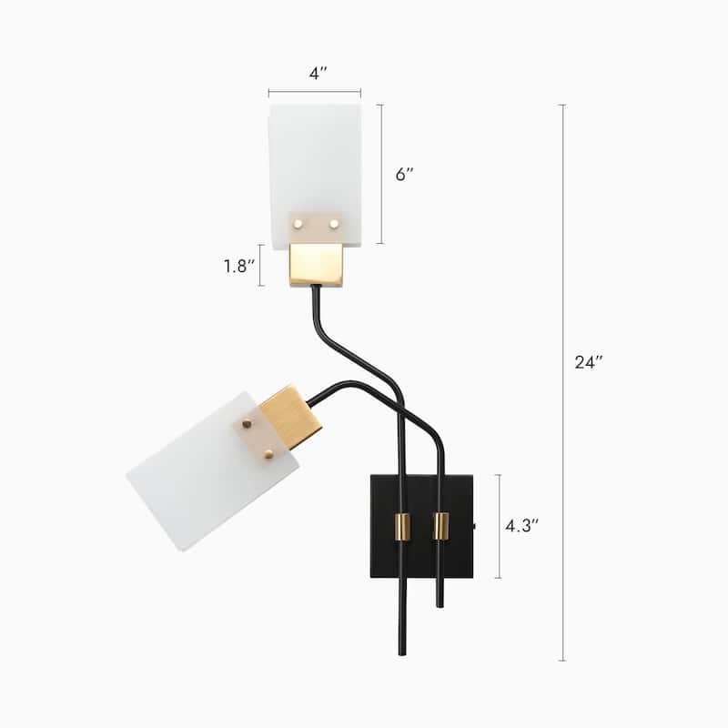 Modern Black Gold 2-Light Wall Sconce with Frosted Glass Shades
