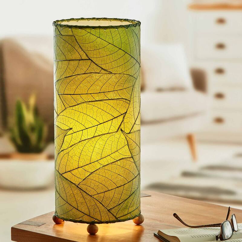 Eangee Handmade Cocoa Leaf Cylinder Table Lamp, Cocoa Leaves Shade, 7 x 7 x 17 in.
